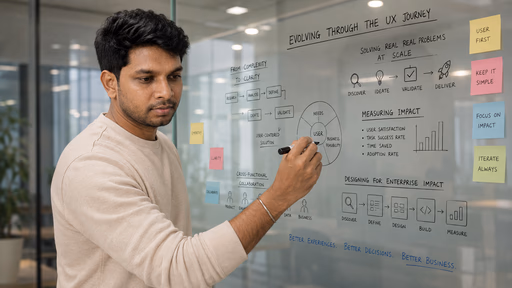 Guna mapping a UX journey on a whiteboard