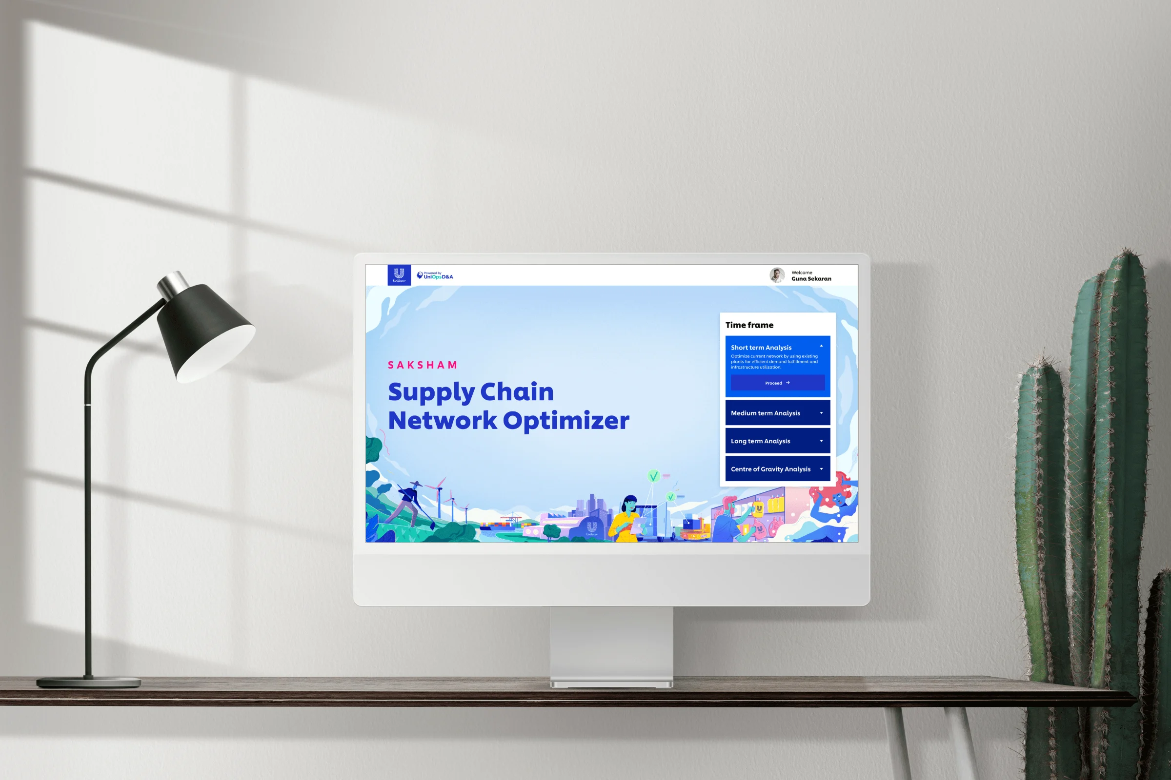 The Network Optimizer welcome screen, Supply Chain Network Optimizer, on a desktop monitor