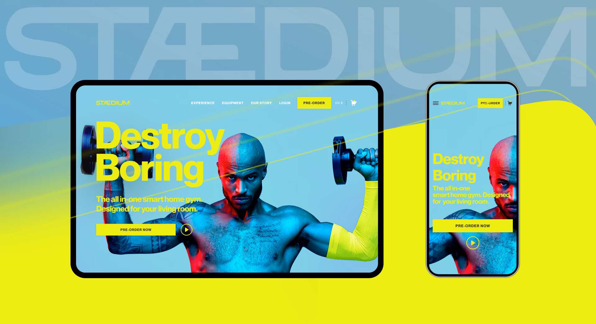 The Stædium pre-launch website shown on a tablet and a phone