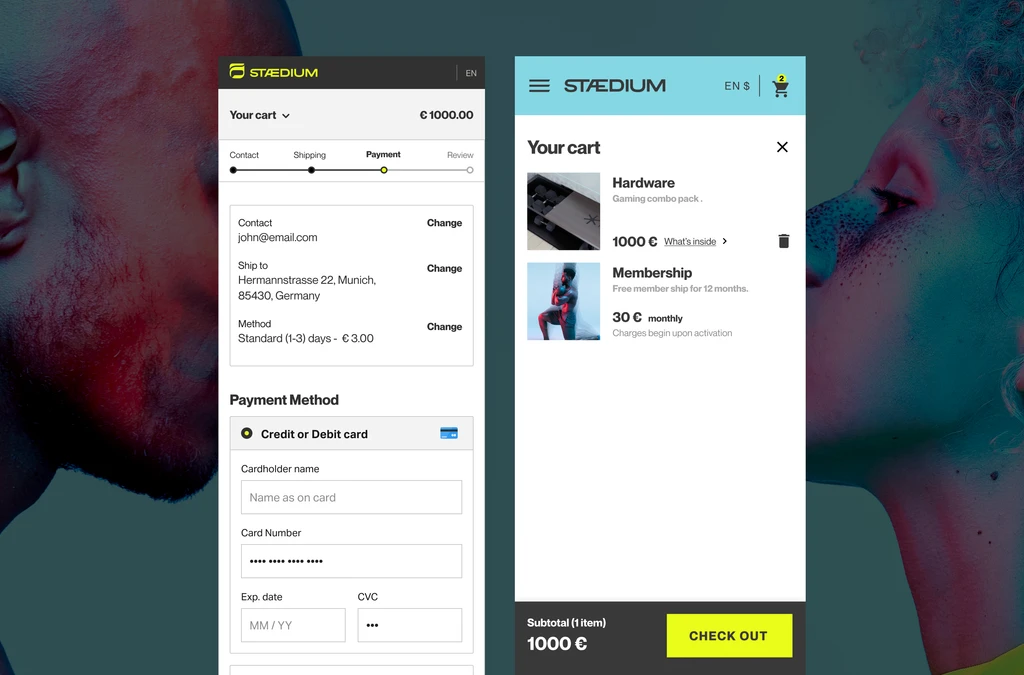 Cart and payment screens on mobile