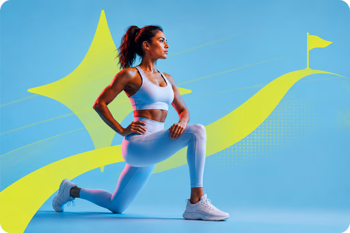 An athlete mid-lunge against a bold yellow shape