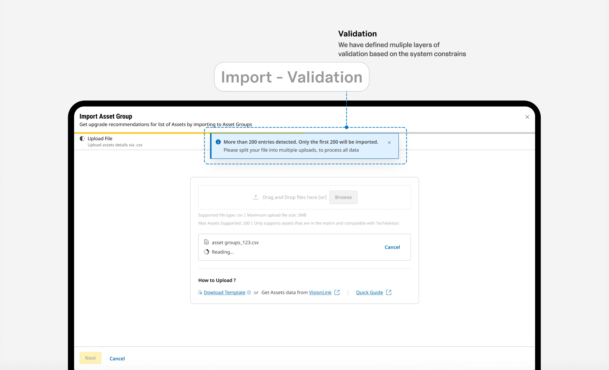 Asset import, Import · Validation