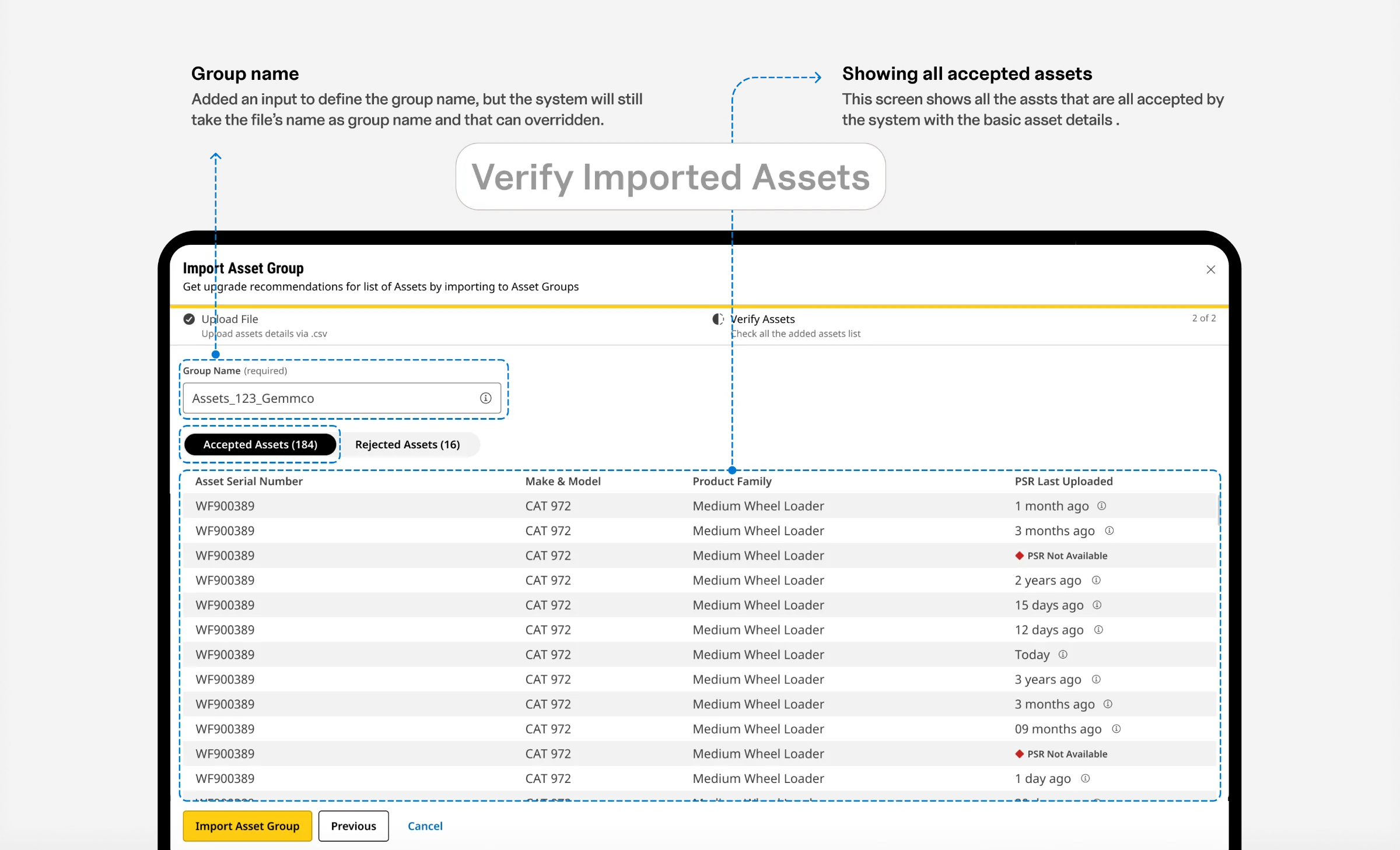 Asset import, Verify imported assets