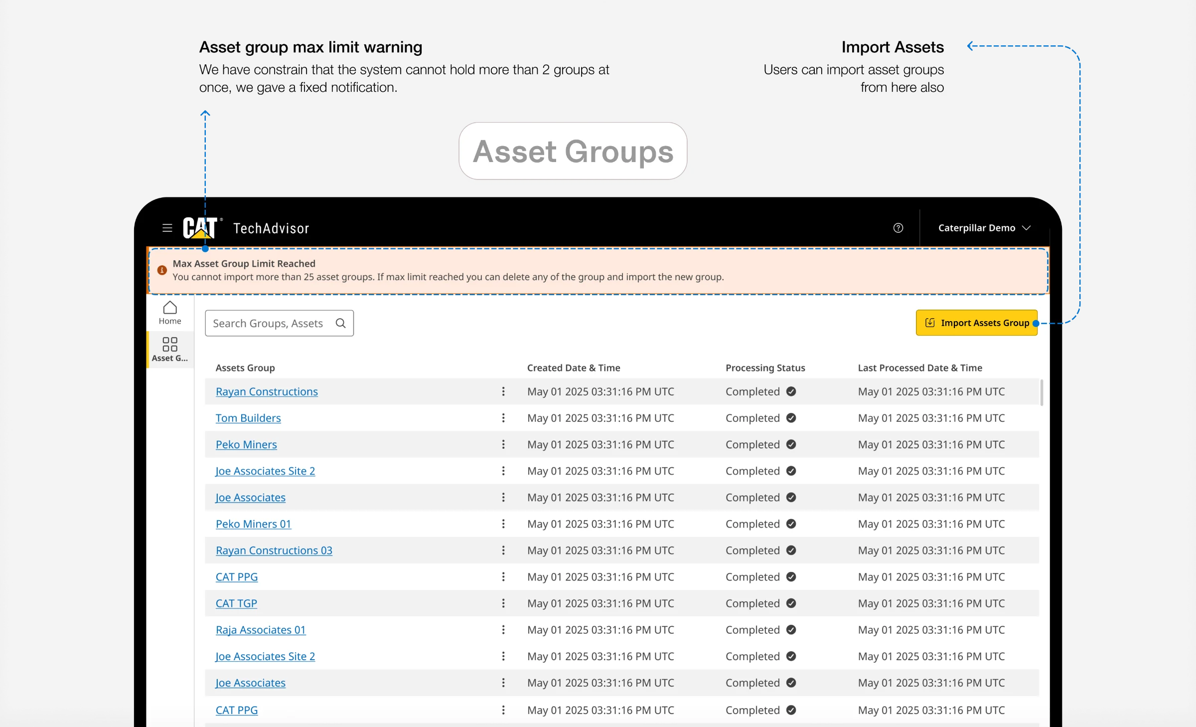Asset groups, Asset groups · Import